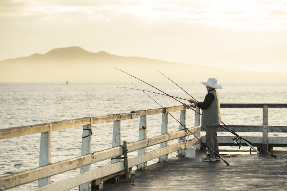 Older,Woman,On,Wharf,Fishing,New,Zealand,Auckland,After,Varicose,Veins,Treatment,Walk,Often,Resume,Normal,Activities,